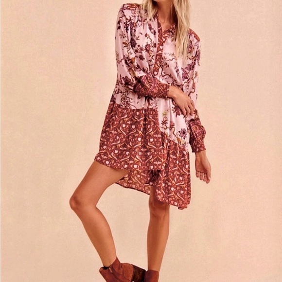 Anthropologie Rust and Cream Floral Dress - Picture 3 of 14